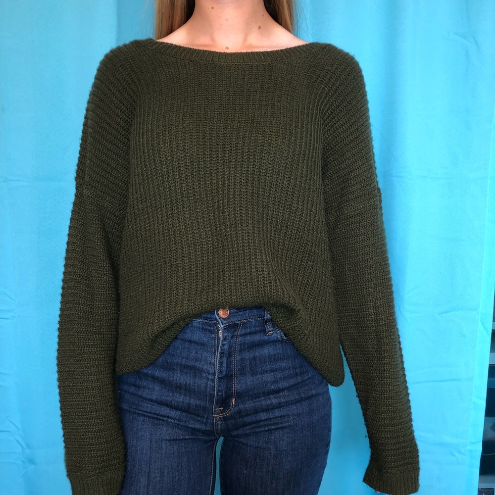 Army Green Sweater with Open Back